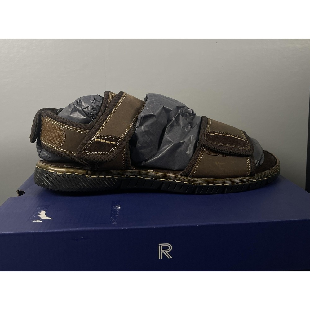 Rockport Jasper QTR Strap Sandals Mens Size 10.5 Brown Leather Hook & Loop